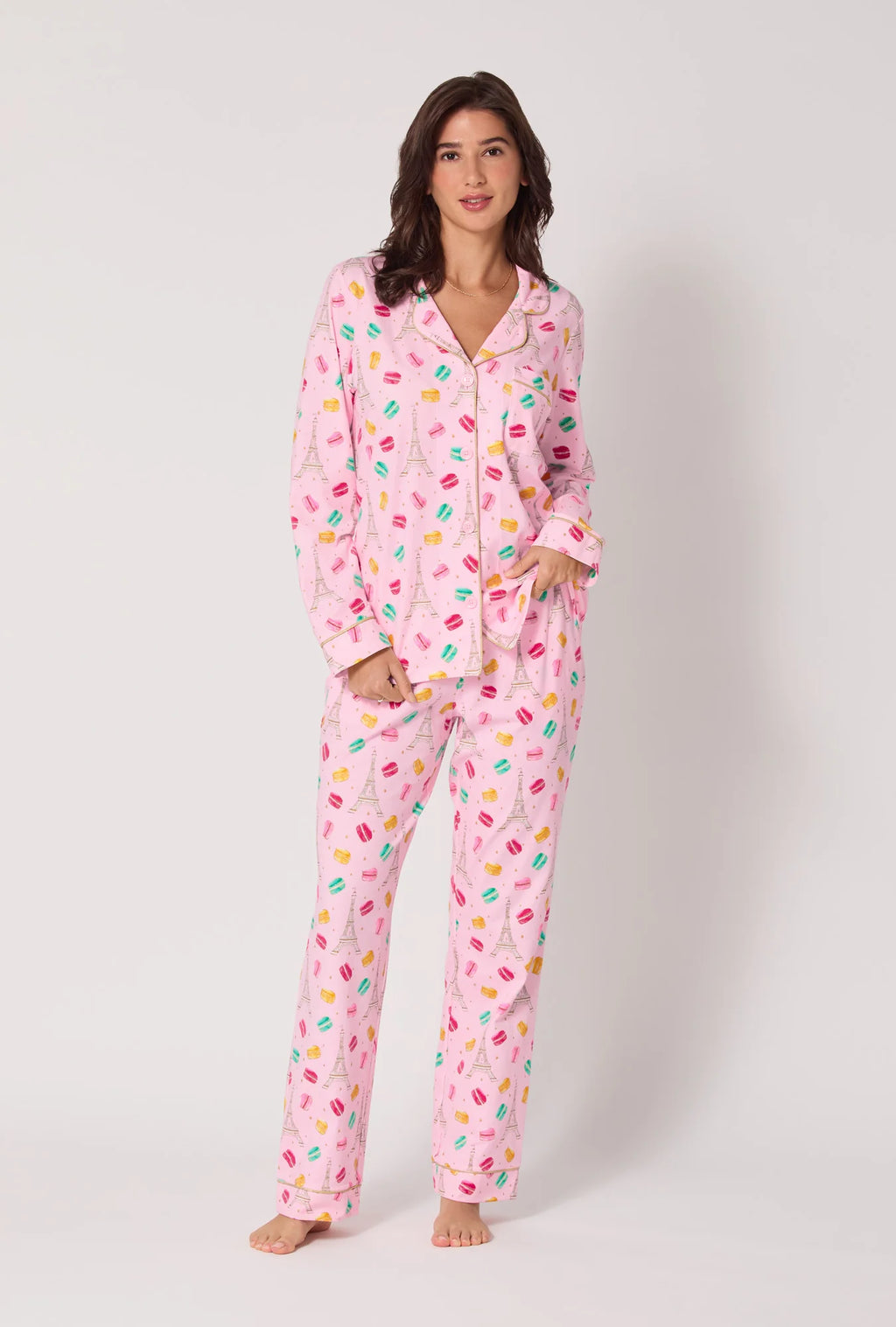 EIFFEL FOR YOU LONG SLEEVE CLASSIC STRETCH JERSEY PJ SET