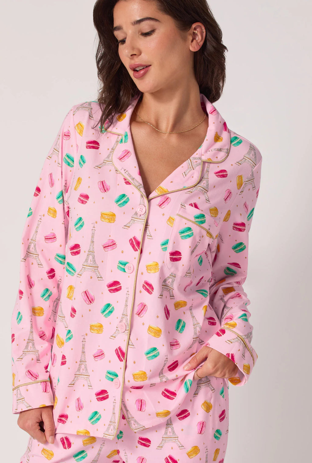 EIFFEL FOR YOU LONG SLEEVE CLASSIC STRETCH JERSEY PJ SET
