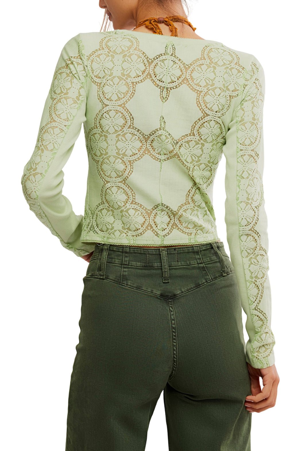 Jae Sheer Lace Knit Long Sleeve Top