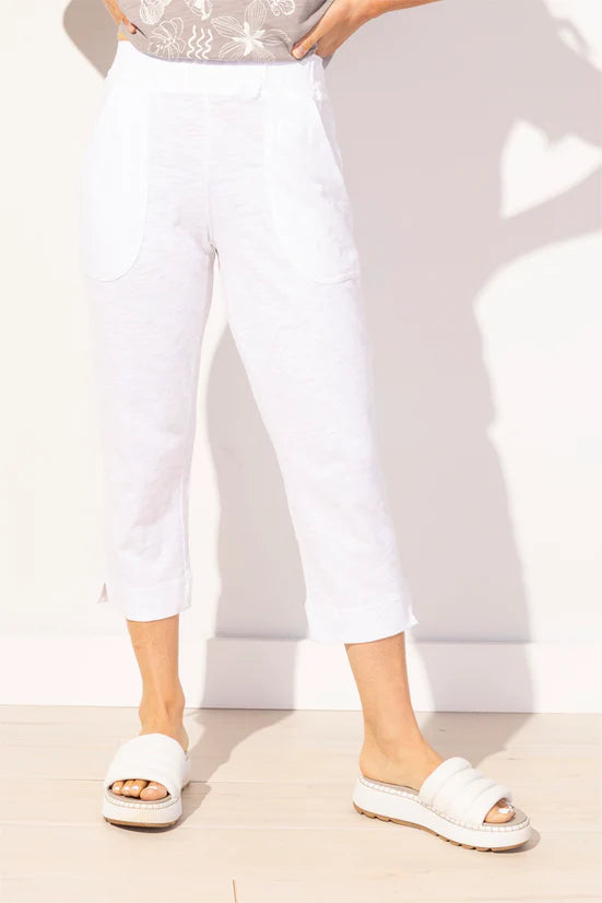 Cotton Slub Pocket Capri - White