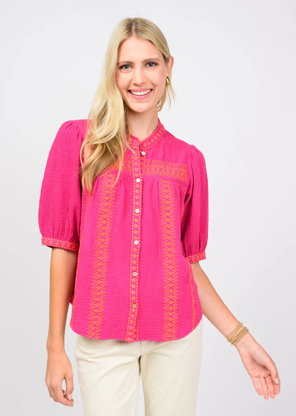 Heavily Embroidered Gauze Top