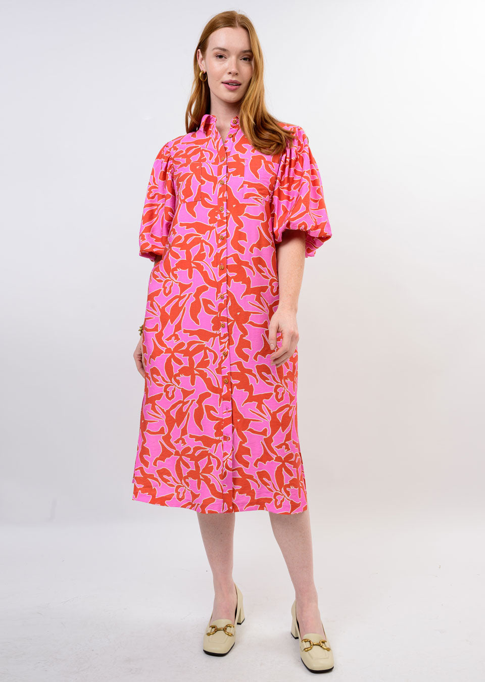 Uncle Frank Midi Pouf Sleeve Shirt Dress