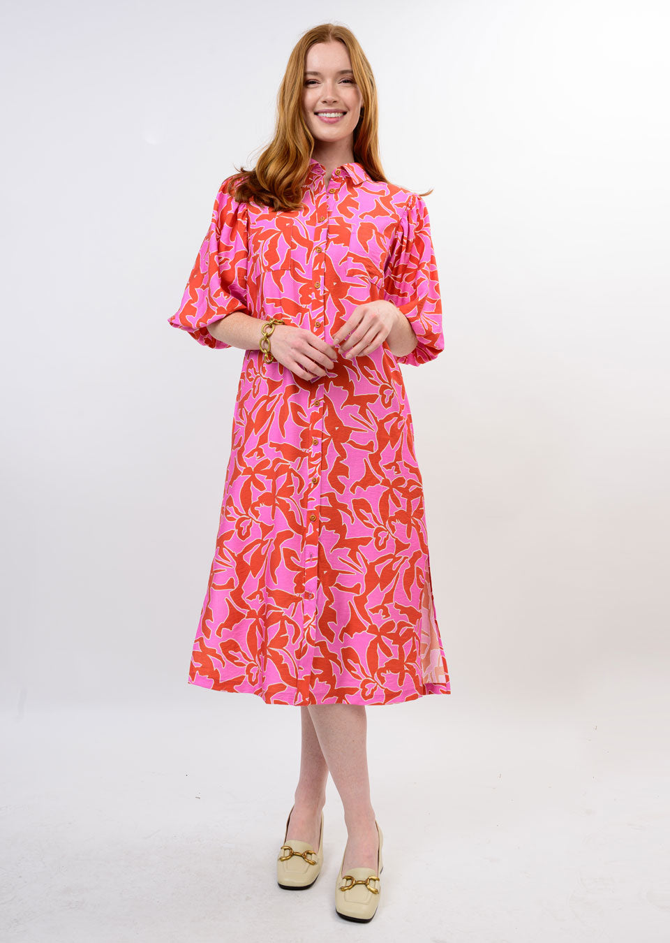 Uncle Frank Midi Pouf Sleeve Shirt Dress