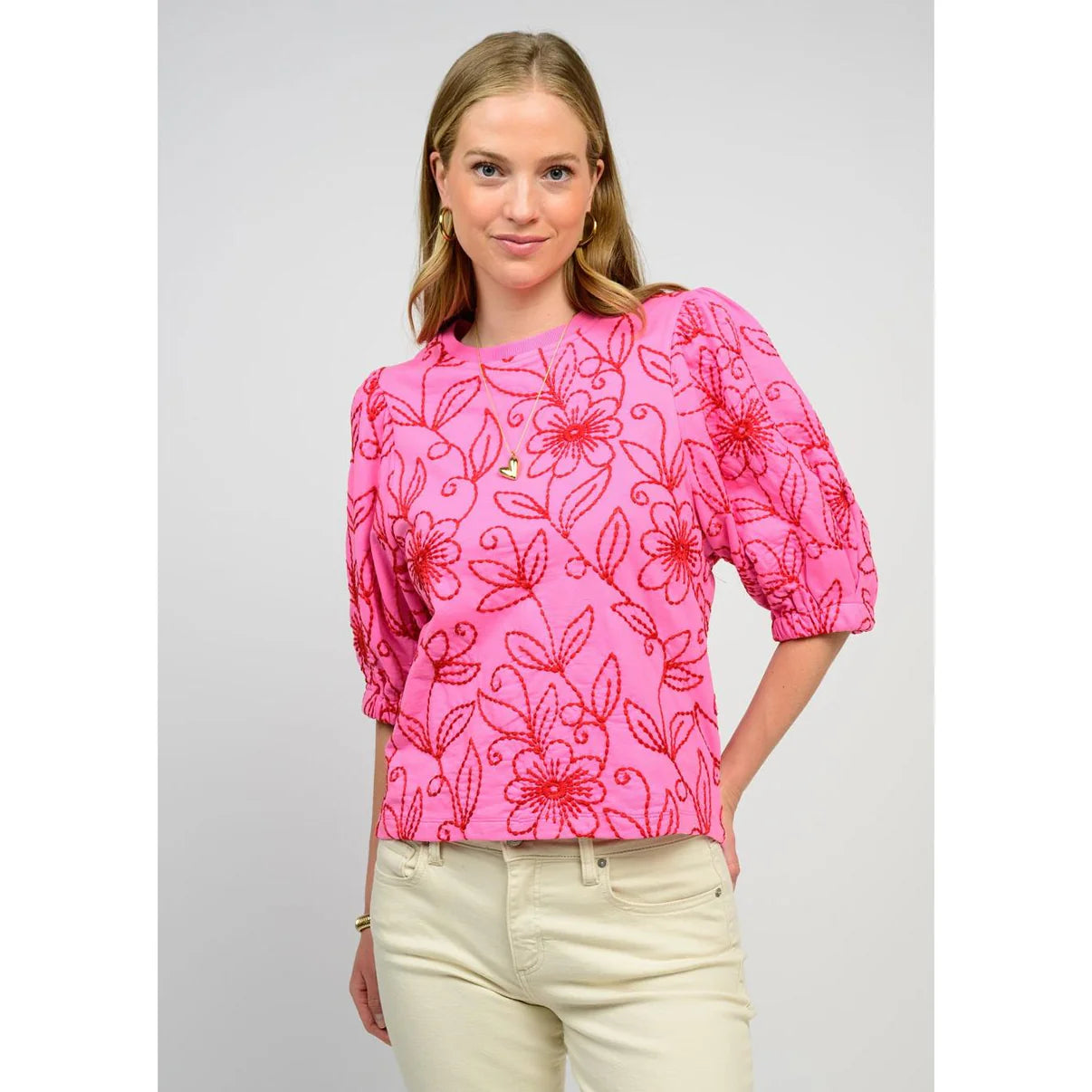 Ivy Jane Floral Vines Knit Top Pink