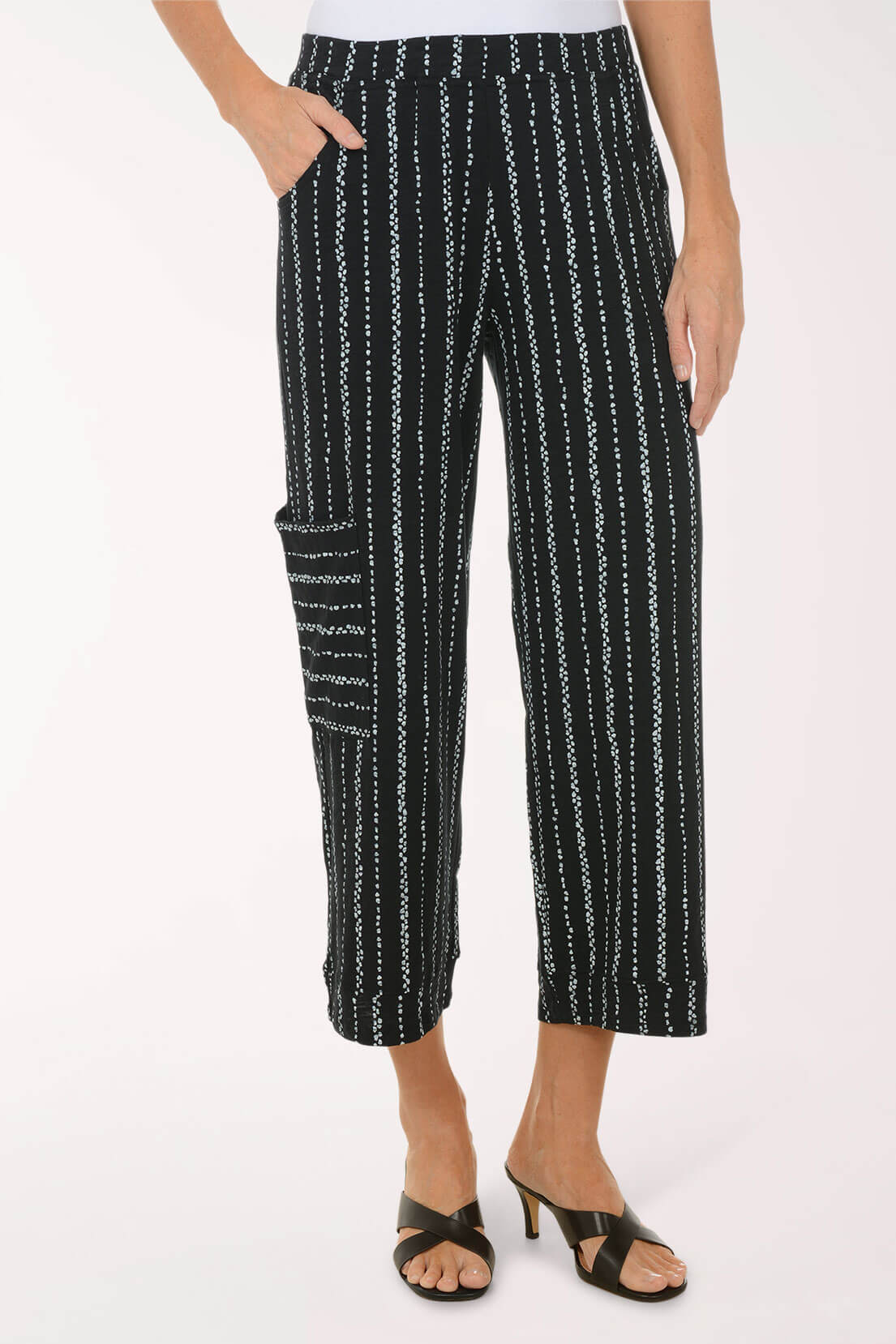Dockside Stripe Cotton Flood Pant - Black