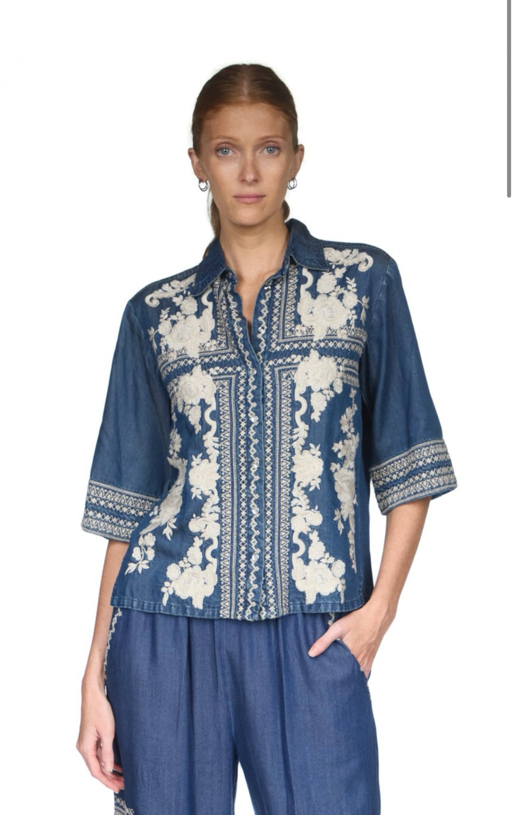 Johnny Was Short Kimono Sleeve Shirt
