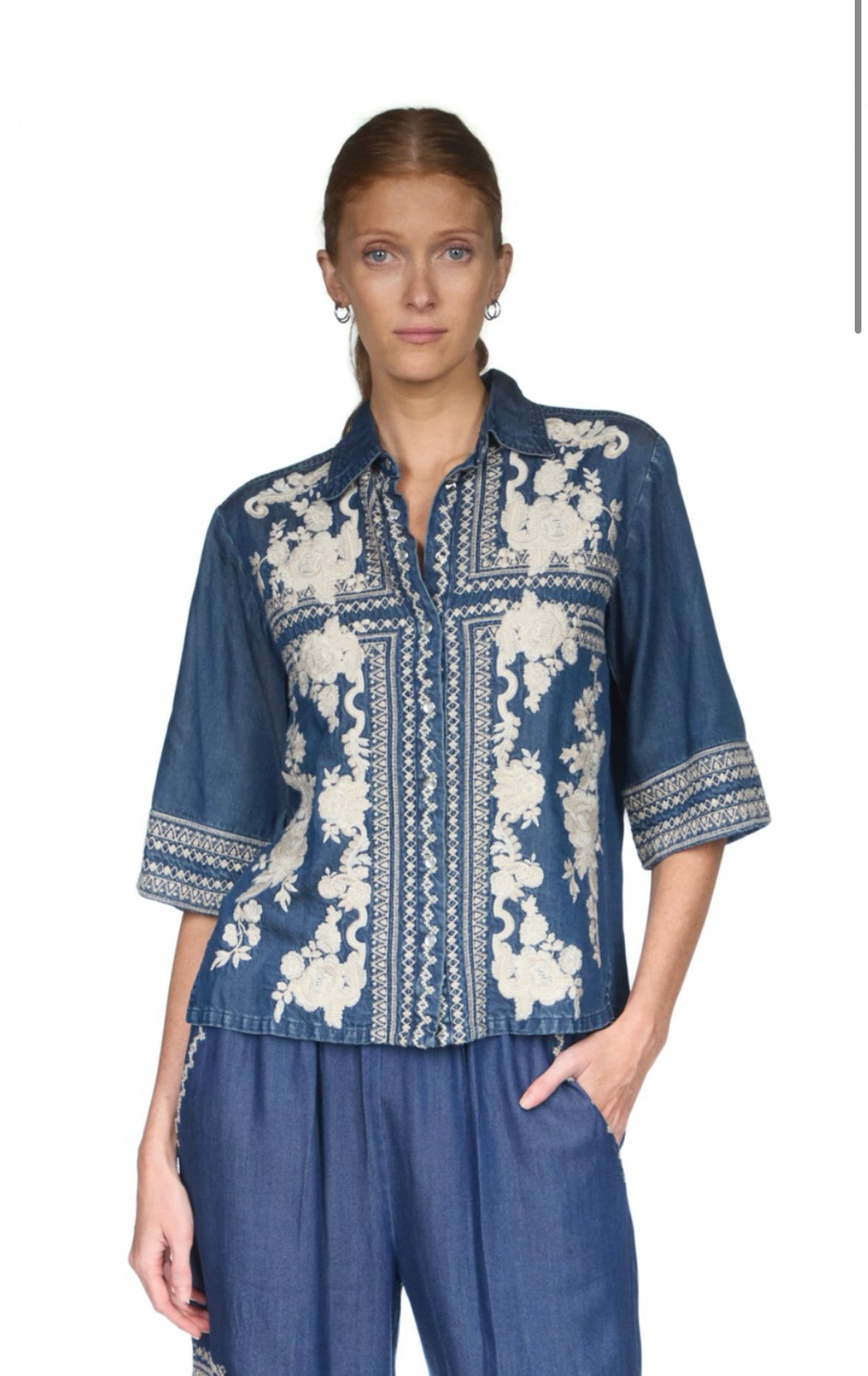 Johnny Was Short Kimono Sleeve Shirt