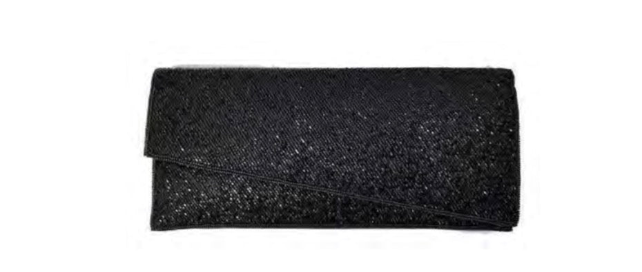 Black all beaded asymmetrical clutch