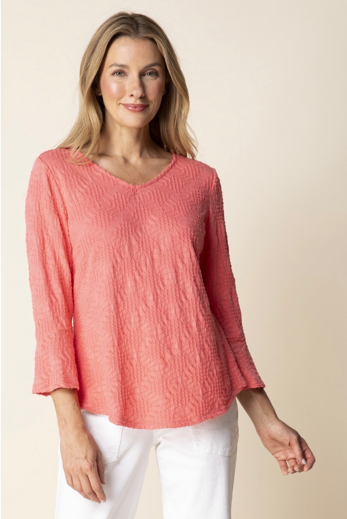 Sunburst Knit Swing Top - Coral
