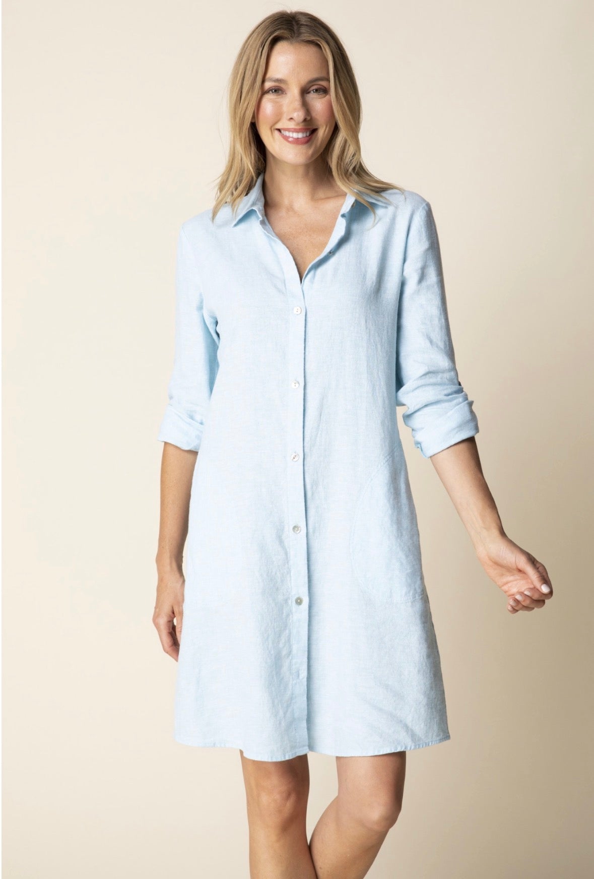 Linen Shirt Dress - Topaz