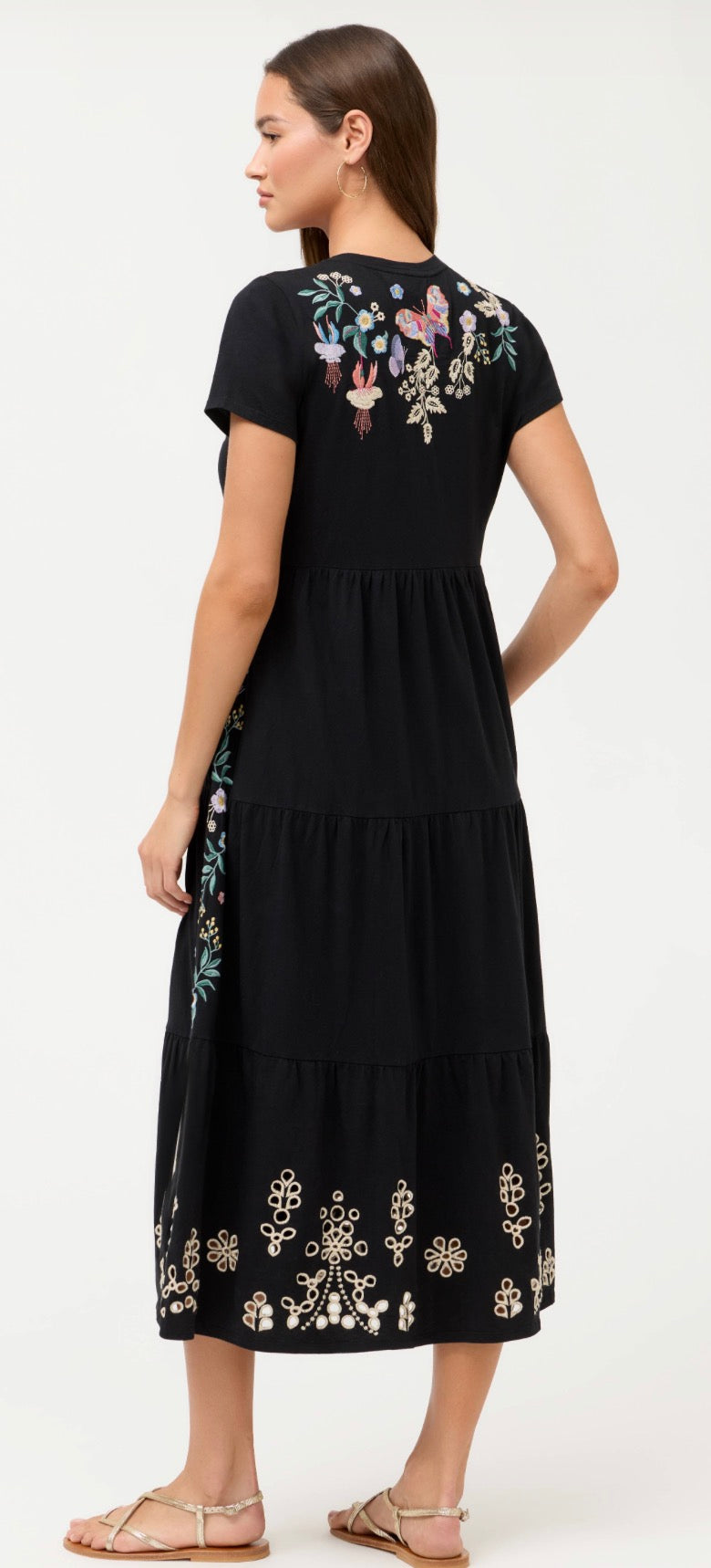 Johnny Was Cap Sleeve Knit Eyelet Maxi Dress