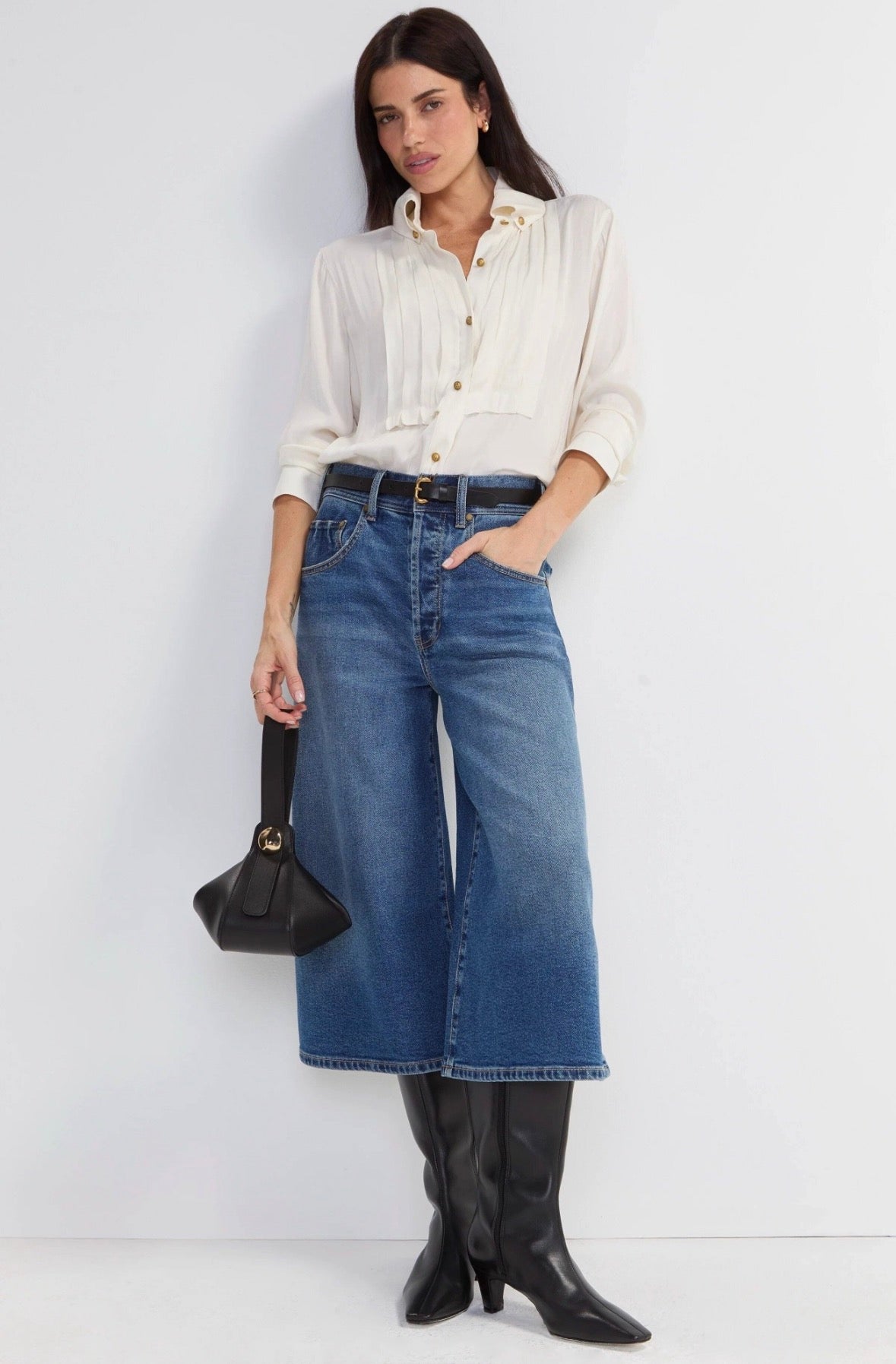 Long Sleeve Woven Tuxedo Top