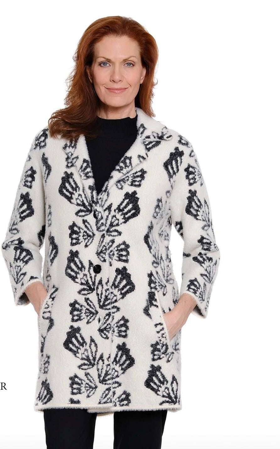 Button Front Jacquard Sweater Coat