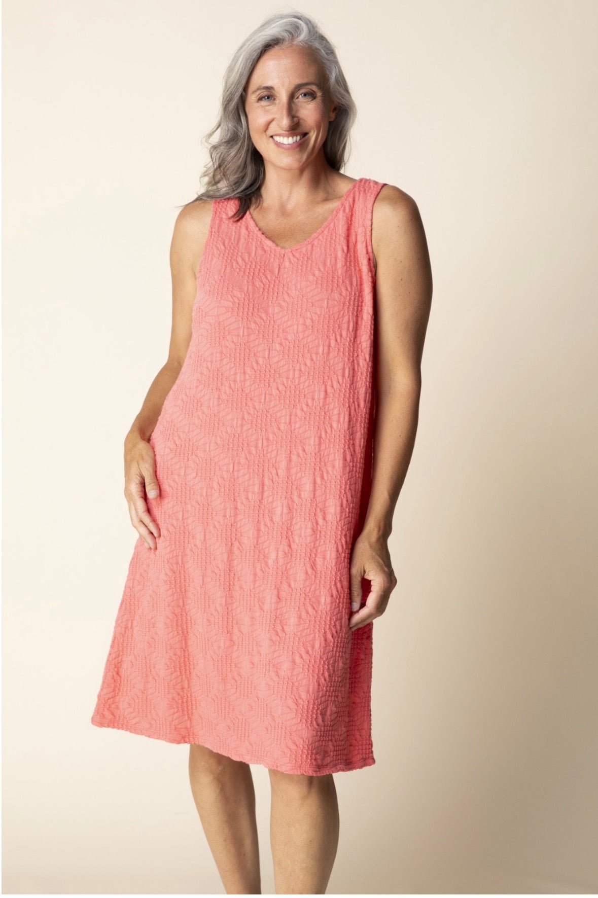 Sunburst Knit Dress - Coral