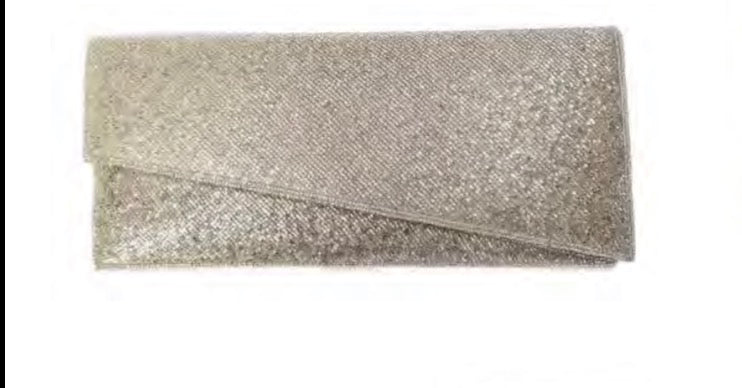 Silver all beaded asymmetrical clutch
