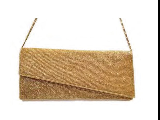 Gold all beaded asymmetrical clutch