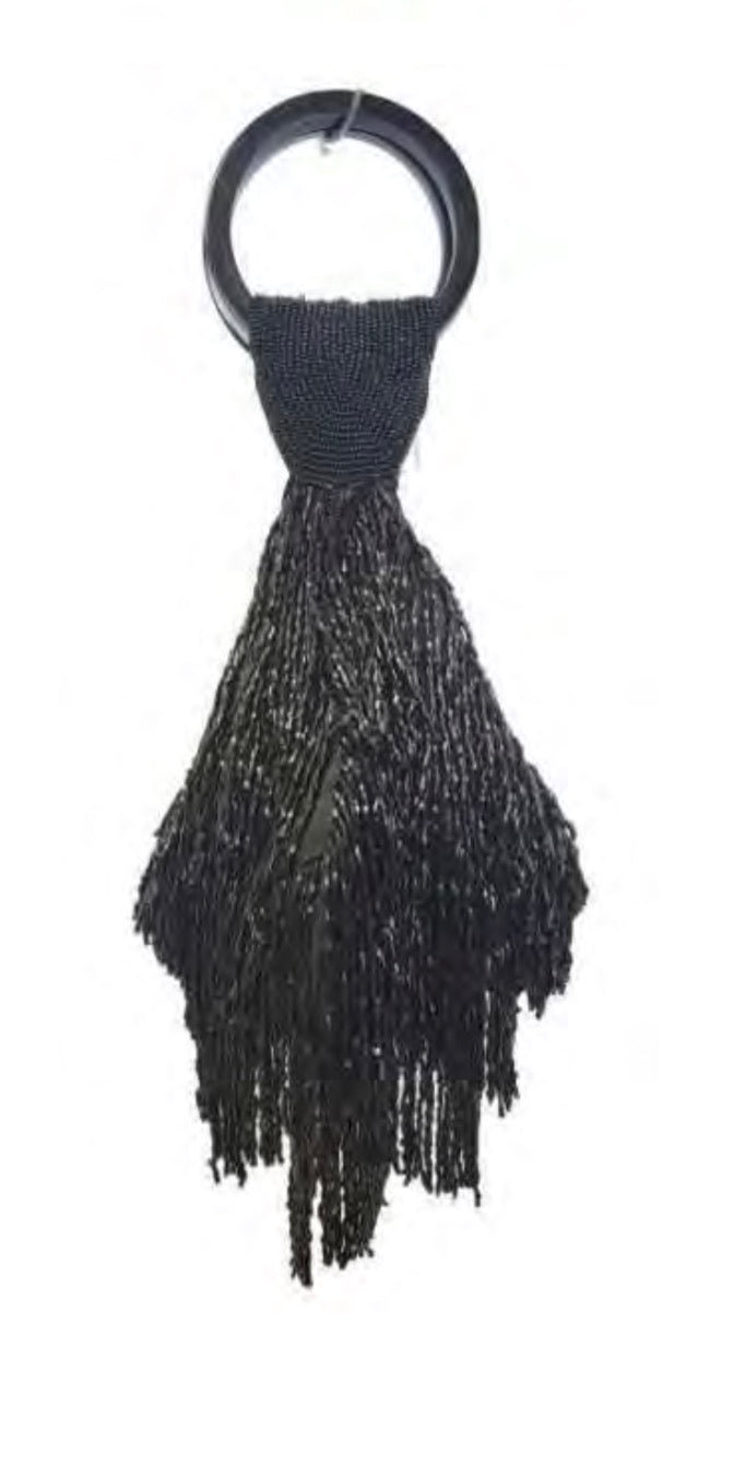 Black all beaded fringe wristlet