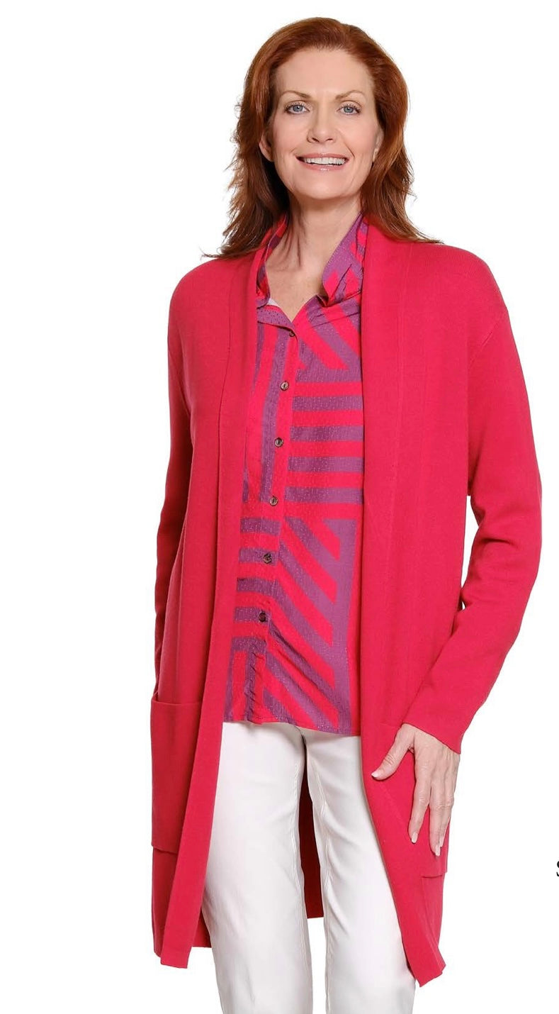 Red Shawl Collar Duster Cardigan