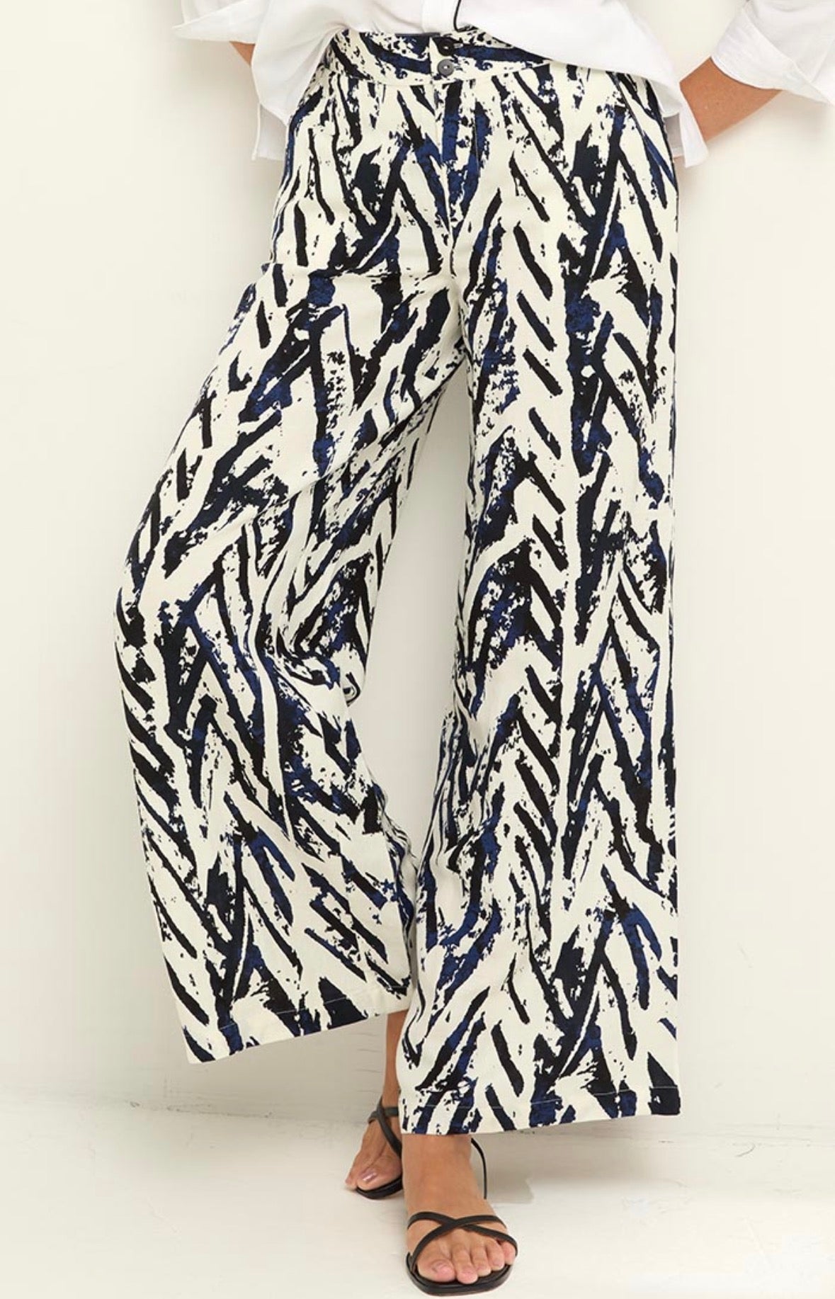 NIC+ZOE INDIGO CROSSHATCH LINEN WIDE LEG PANT