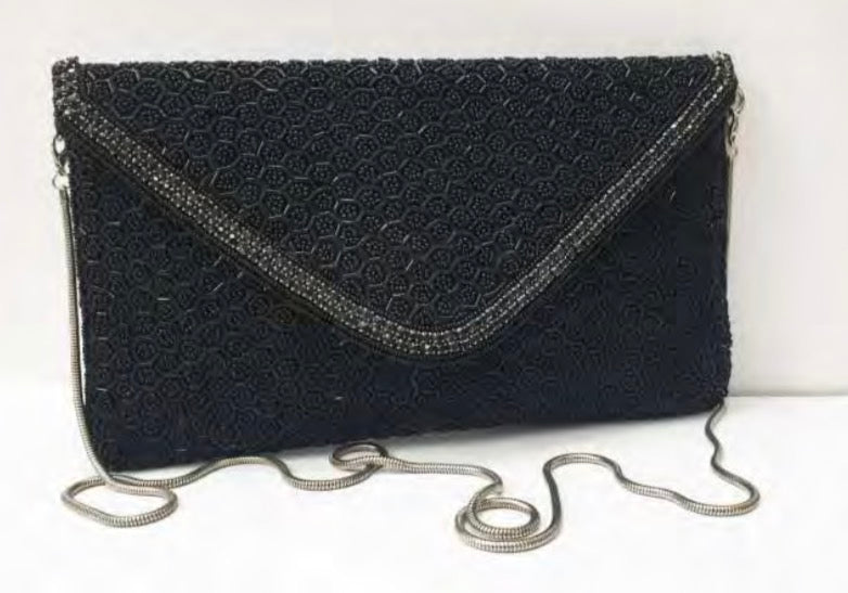 All beaded honeycomb black clutch