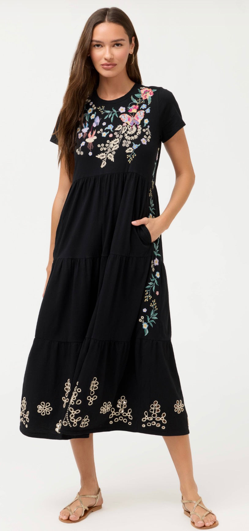 Johnny Was Cap Sleeve Knit Eyelet Maxi Dress