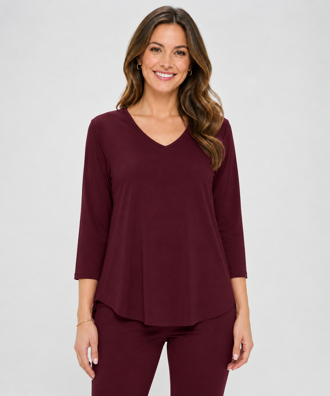 Burgundy Flowy V Neck Top