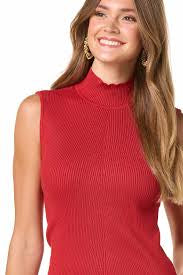 Red Mock Neck Ribbed Tank