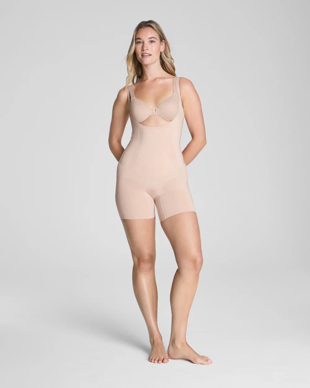 Spanx Open Bust Mid Thigh Bodysuit - Nude