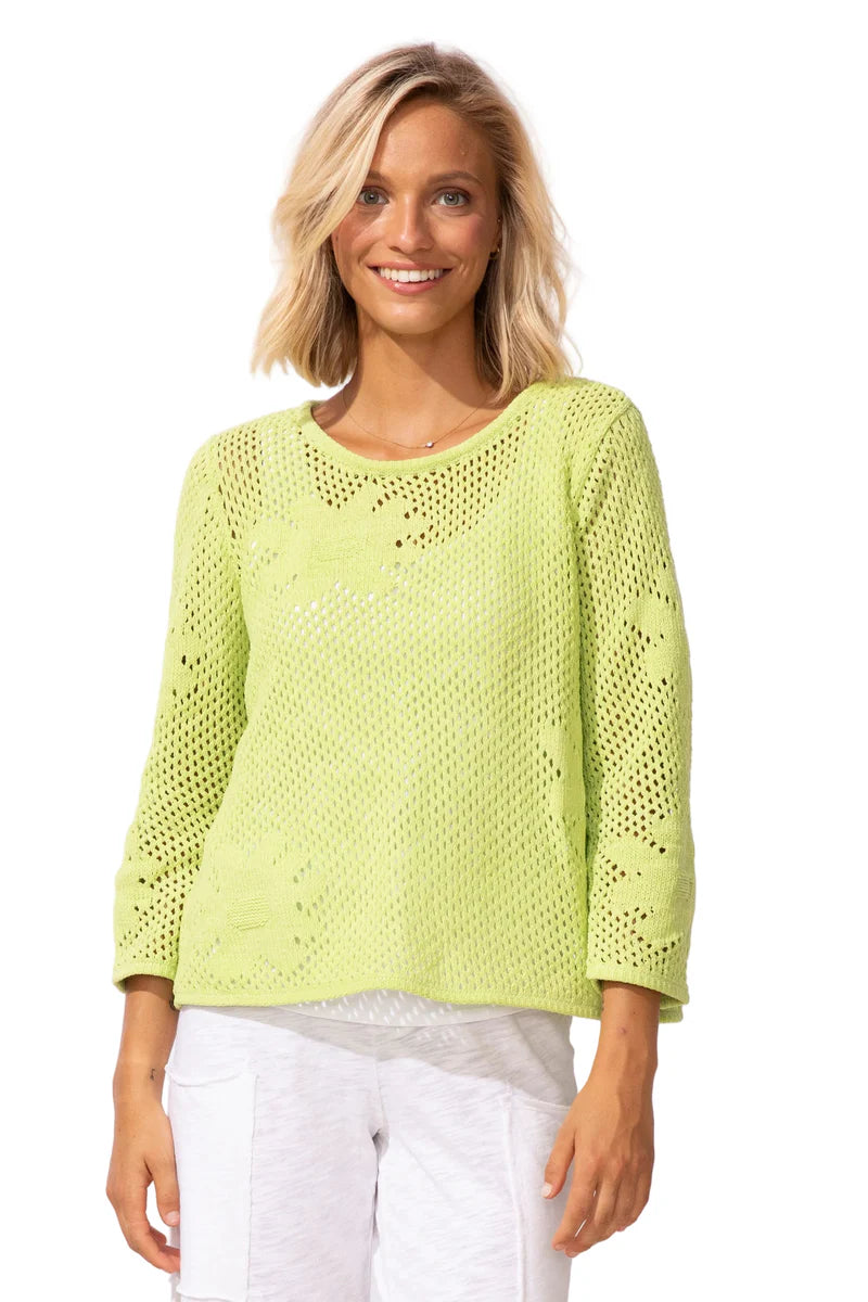 Floral Crochet Pullover - Kiwi