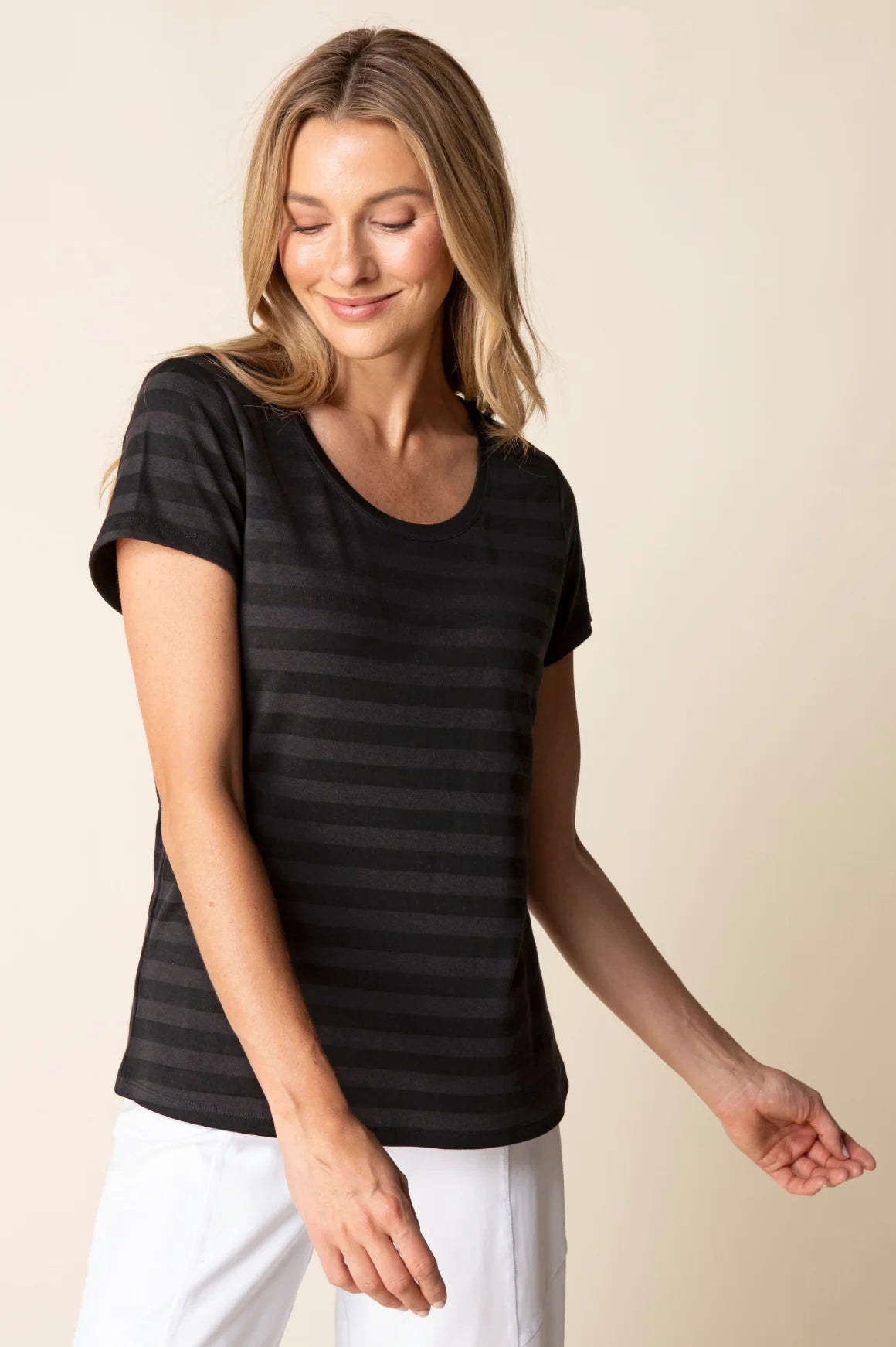 Shadow Stripe Short Sleeve Top - Black