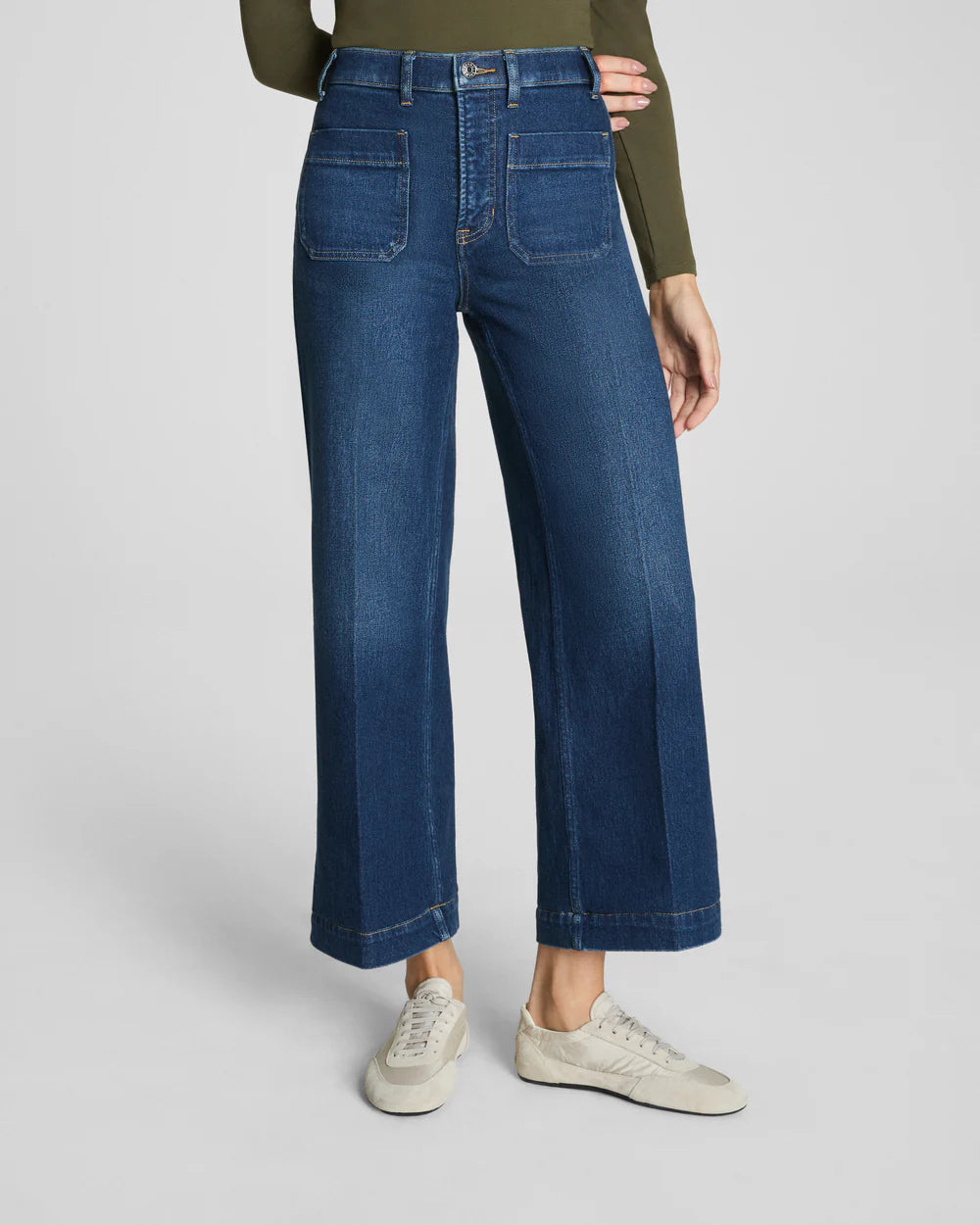 Spanxshape™ Authentic Cropped Wide Leg Jeans With Patch Pockets - Percy Wash