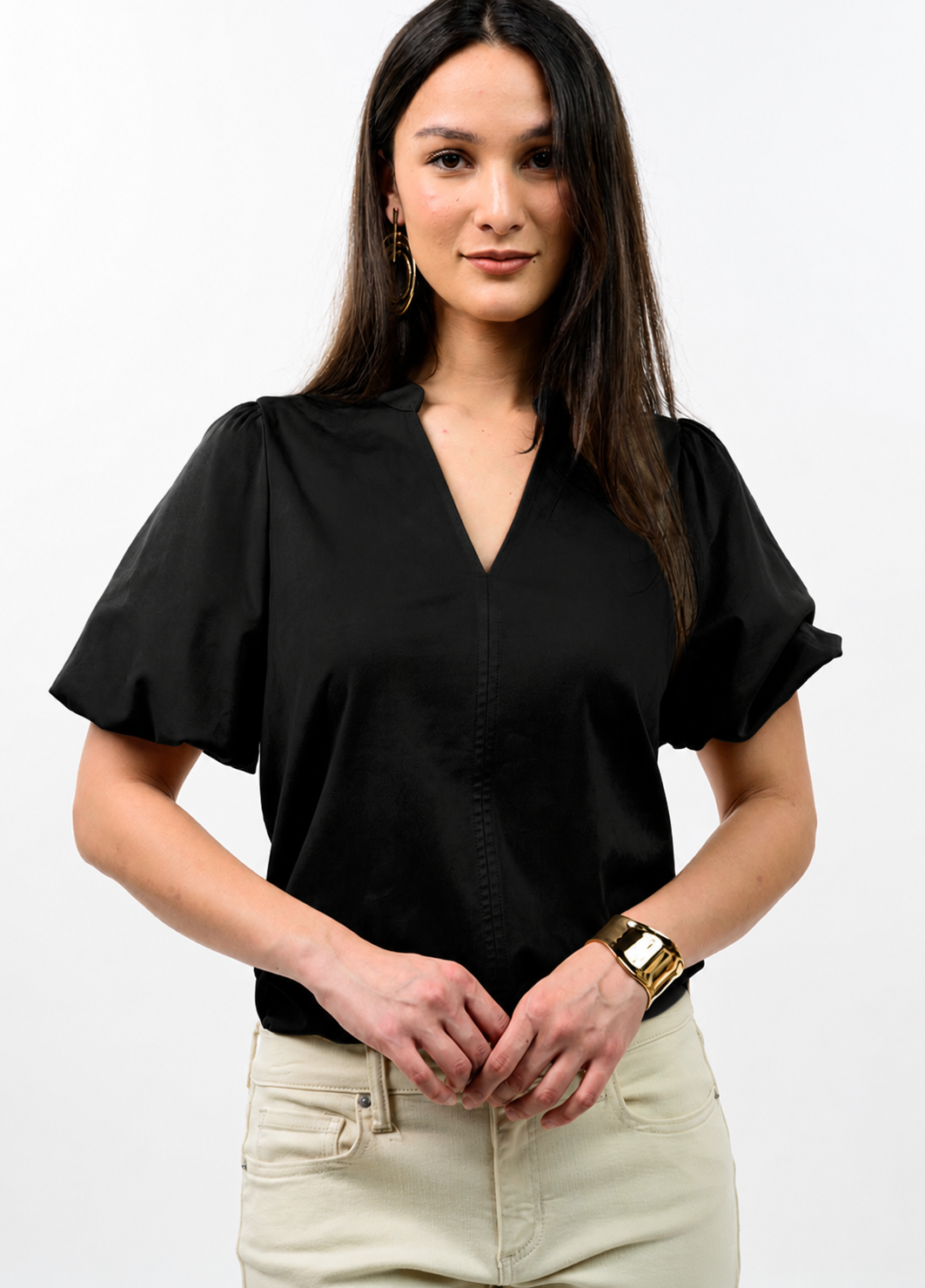 Ivy Jane Faux Suede Poof Sleeve Top