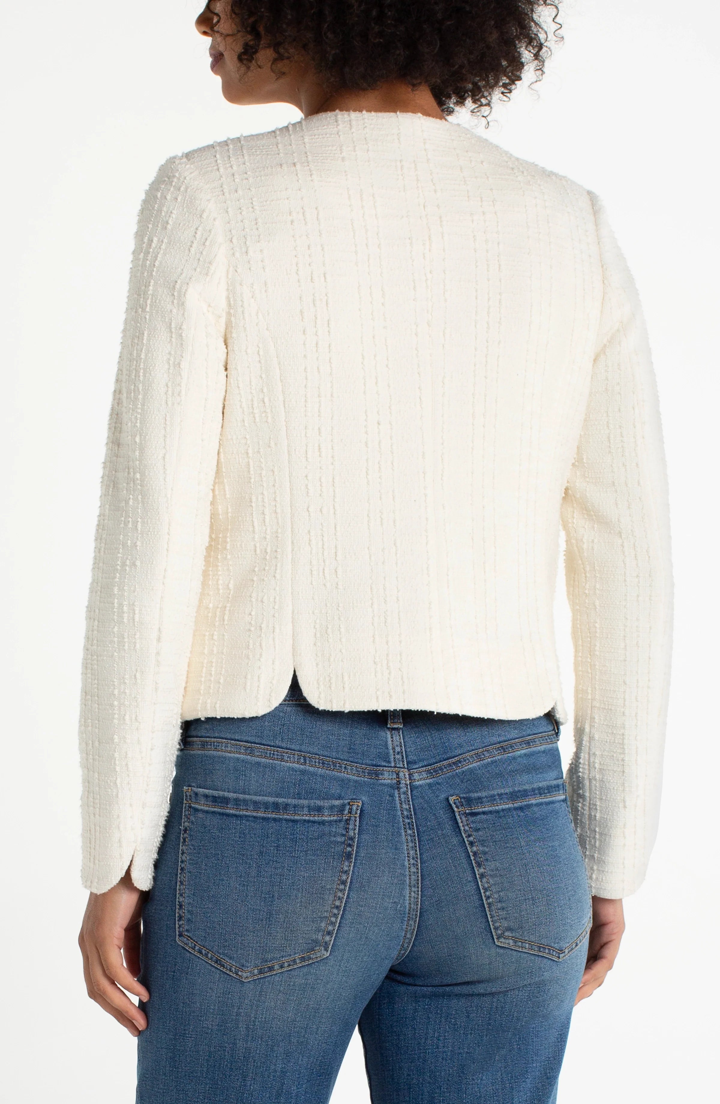 Collarless Jacket With Scallop Detail