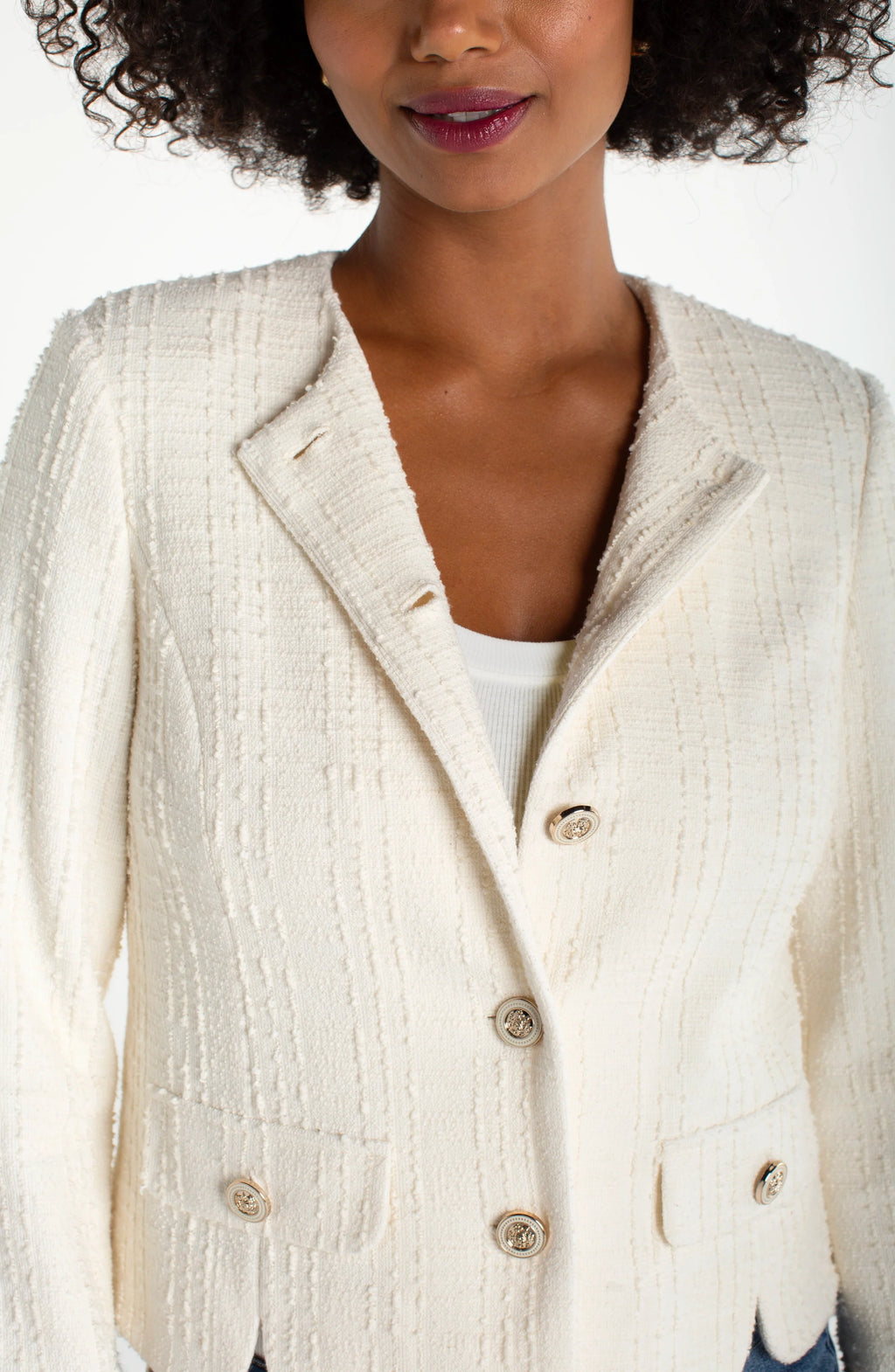 Collarless Jacket With Scallop Detail