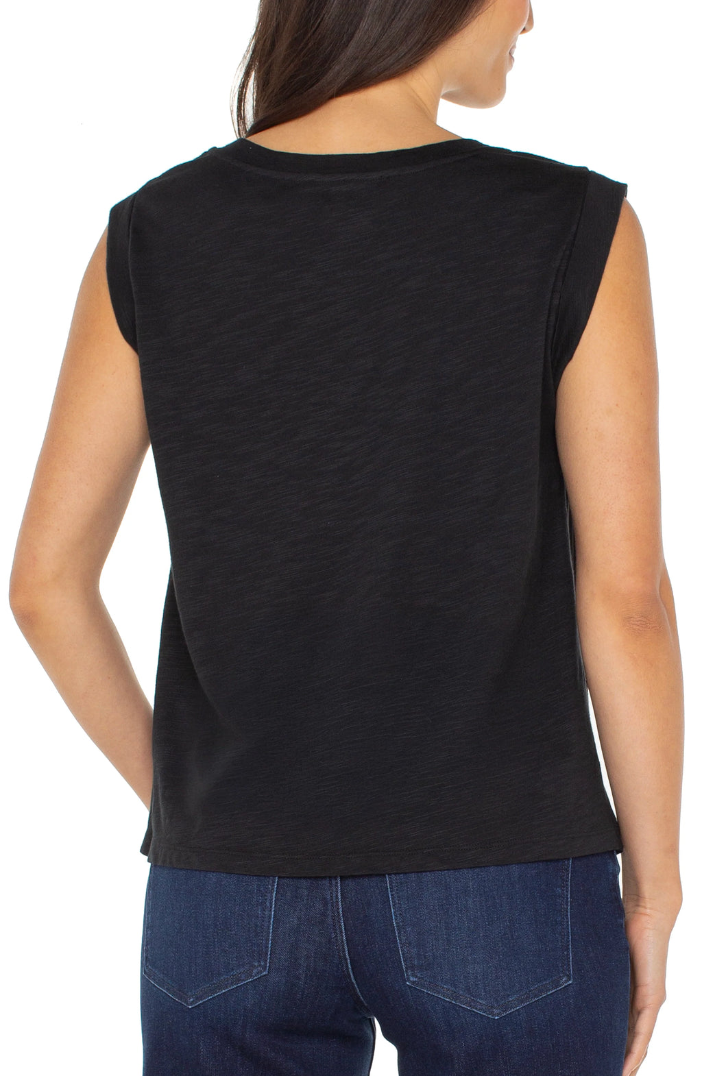 Sleeveless Woven To Knit Top - Black