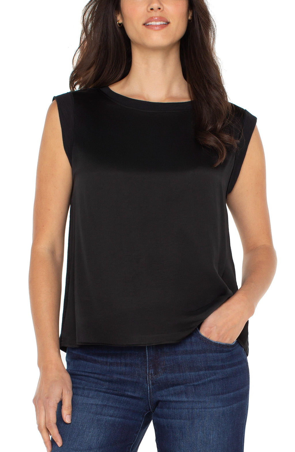 Sleeveless Woven To Knit Top - Black