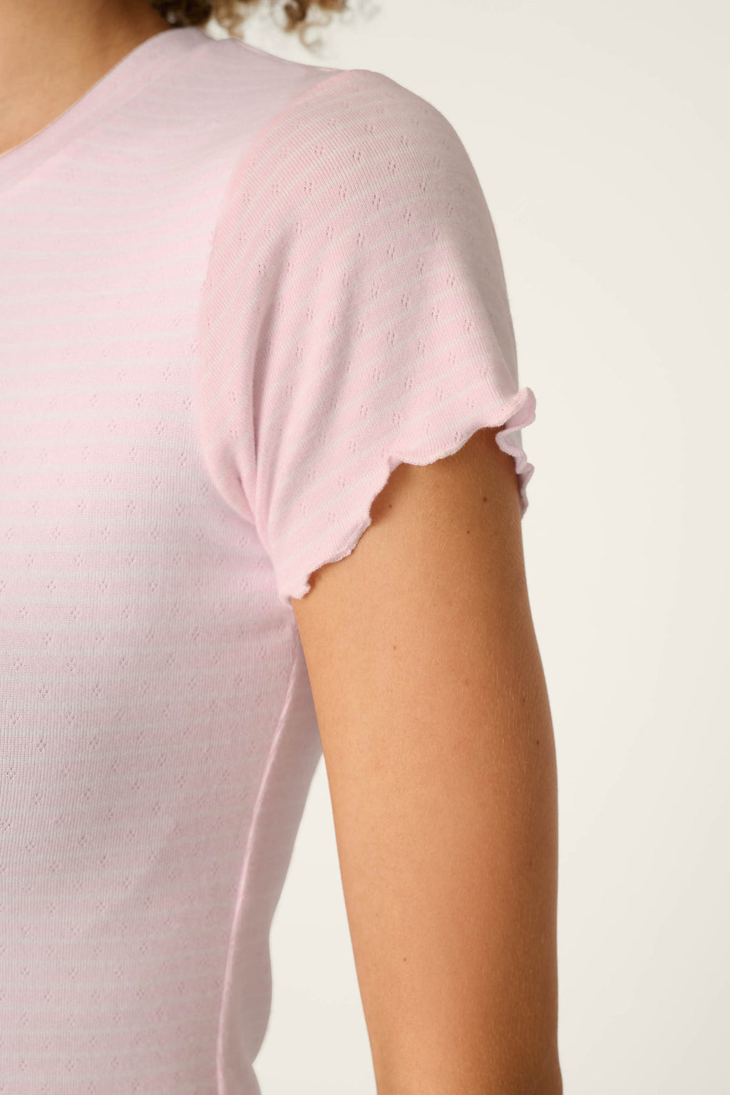 P.J. Salvage Pretty Stripes Tender Pink Pointelle Short Sleeve Top
