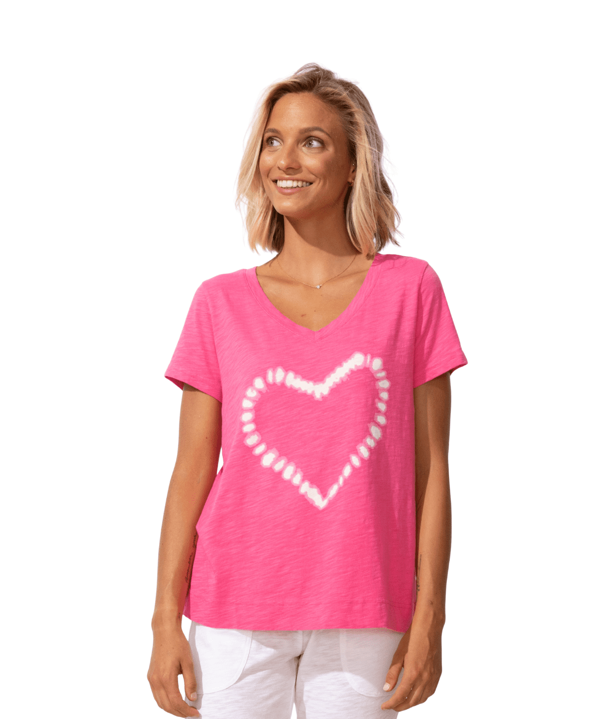 Shibori Heart V-Neck Tee - Cosmo