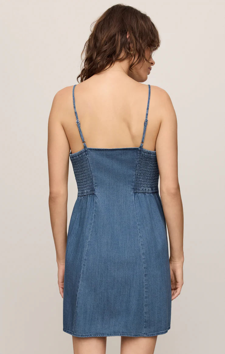 ANGEL EYES DENIM MINI DRESS - Medium Indigo