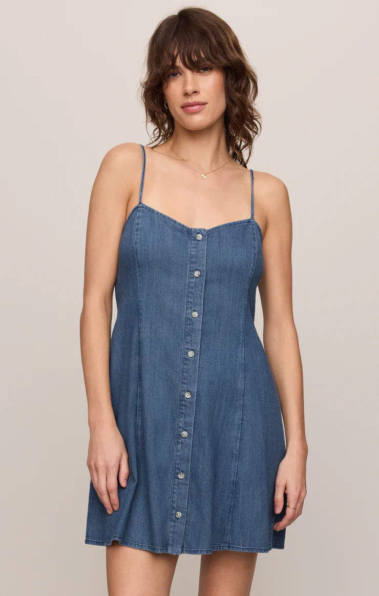 ANGEL EYES DENIM MINI DRESS - Medium Indigo