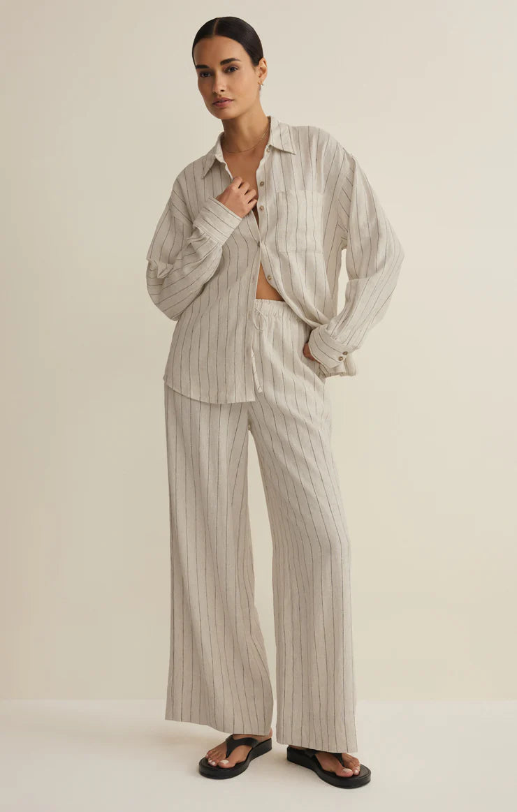 HENRI STRIPED LINEN WIDE LEG PANT