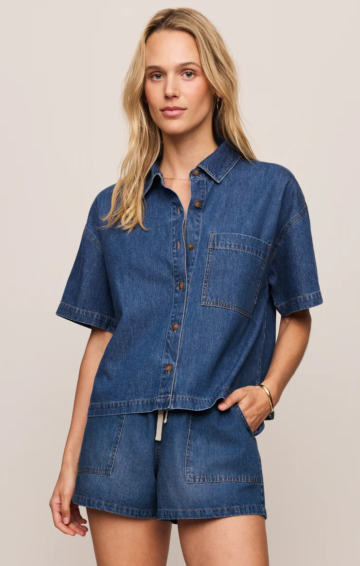 EVERYDAY DENIM BUTTON UP - Deep Water