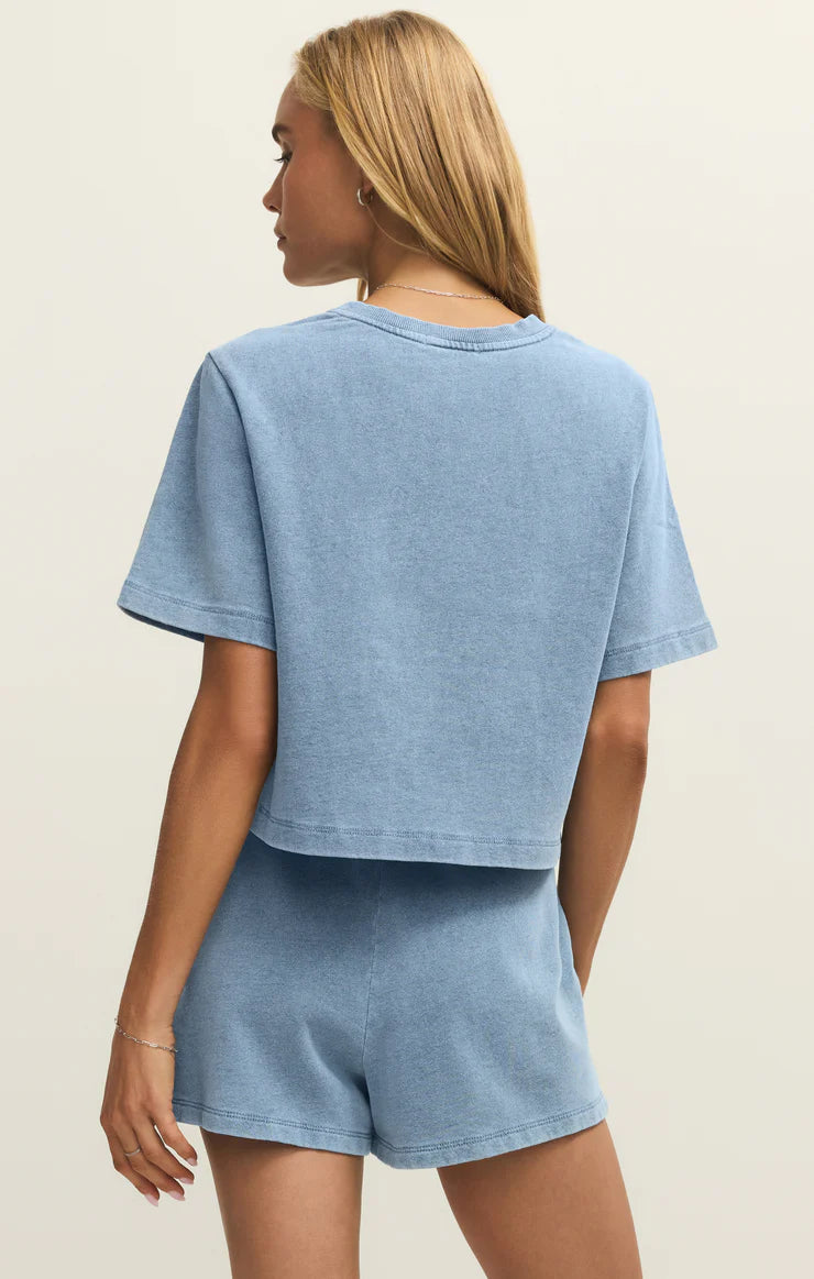 CURRAN KNIT DENIM CROPPED SWEATSHIRT - Calypso Blue