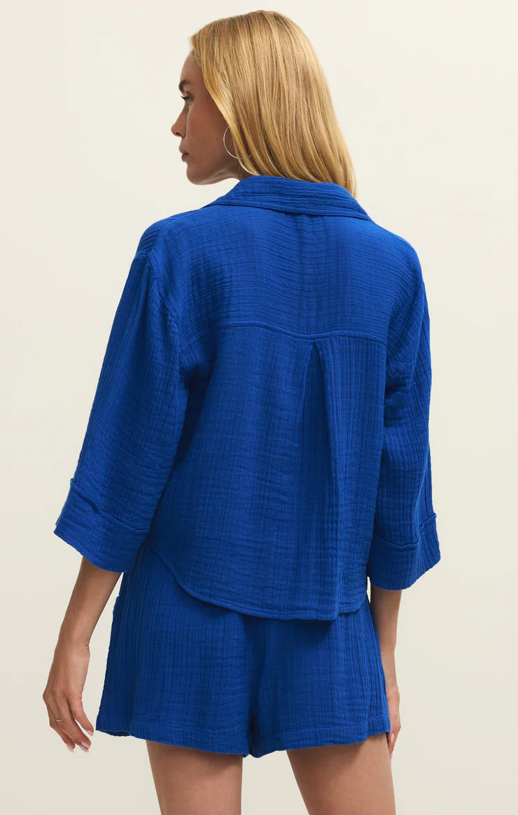 Helena Airy Button Up Nautical Cobalt Blue