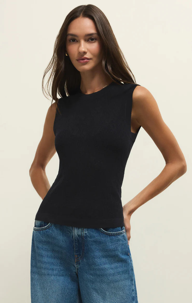 TIBI MESH TANK - Black