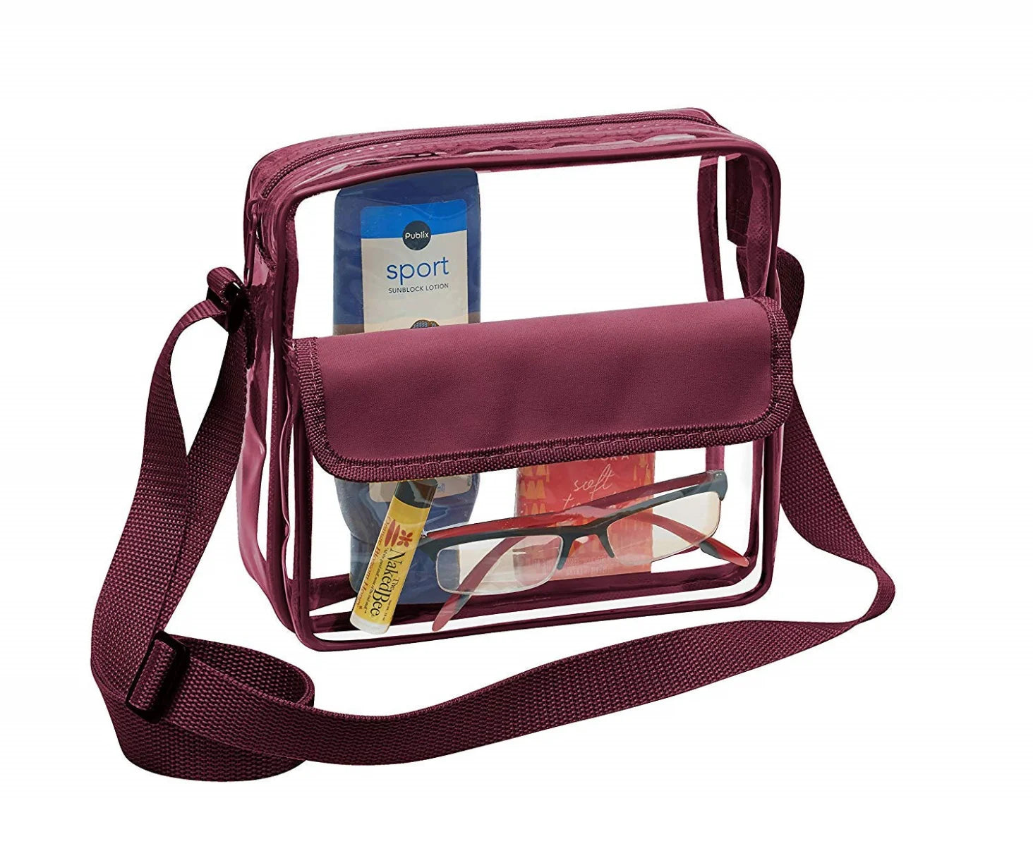 Maroon Clear Cross-Body Messenger Shoulder Bag