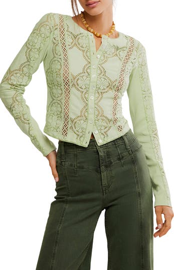 Jae Sheer Lace Knit Long Sleeve Top