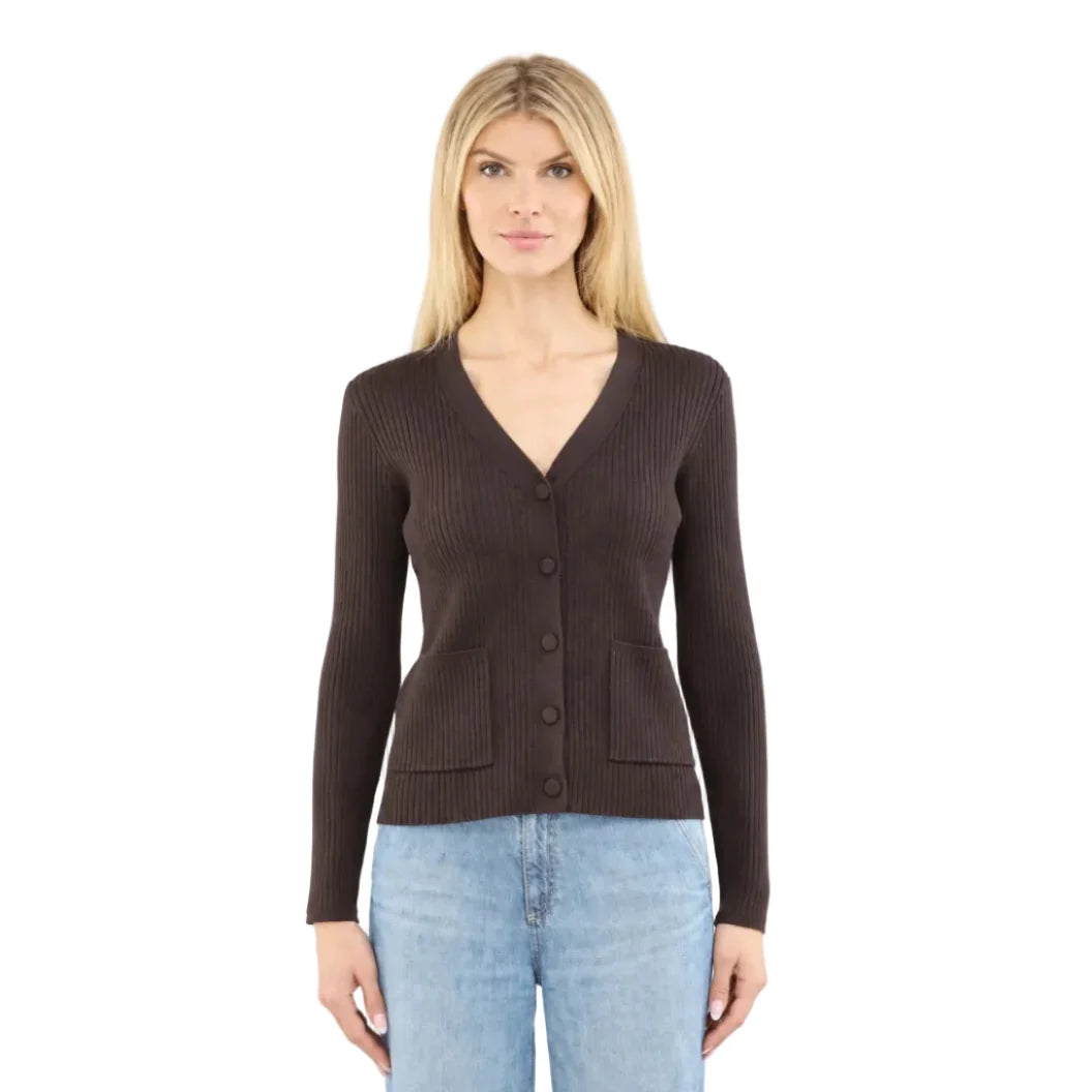 Long Sleeve Ribbed Cardi - Chocolate