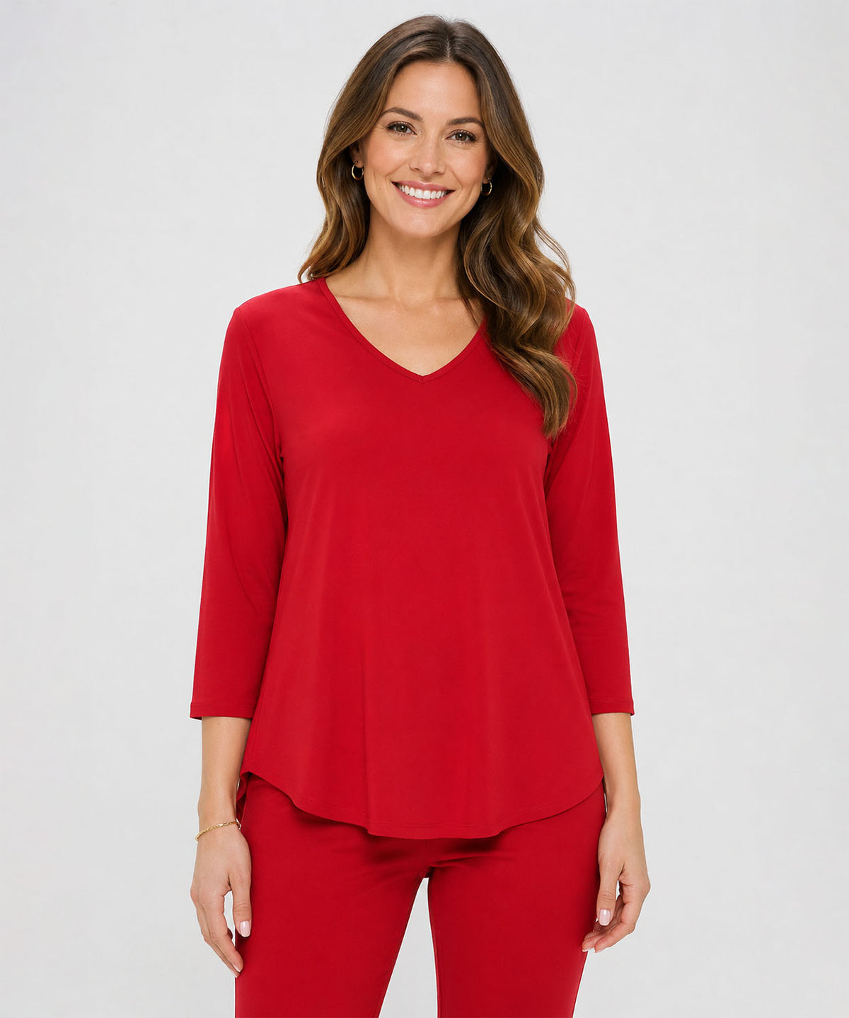 Red Flowy V Neck Top