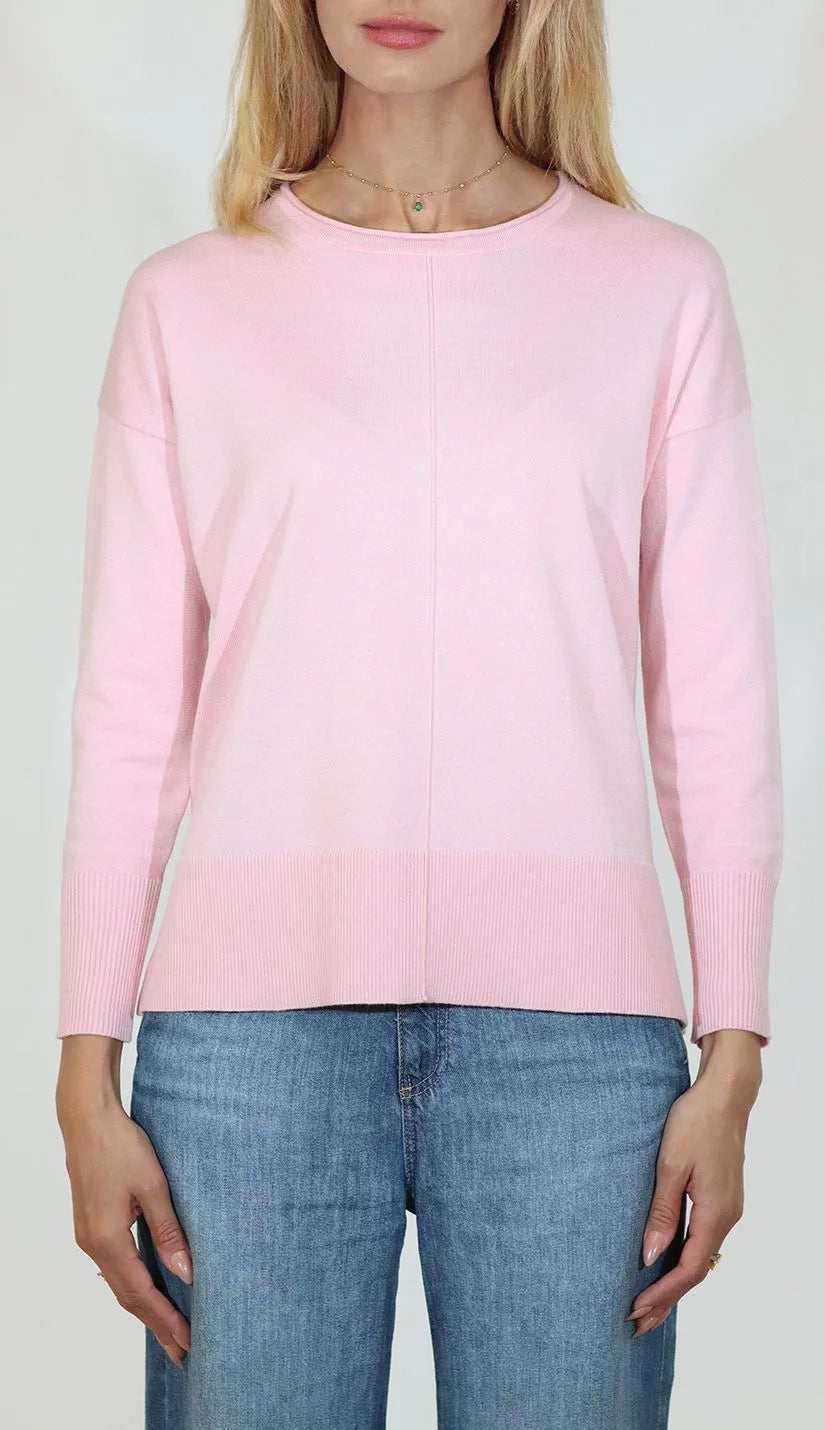 Oversized Pullover with edge neck - pink